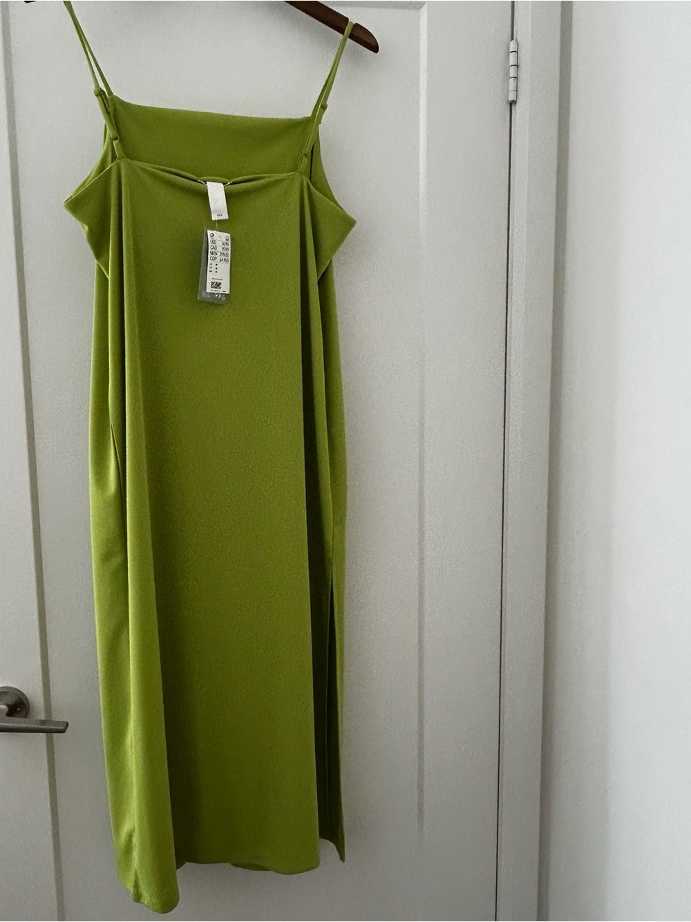Women’s Lime Green Slip Midi Dress- Side slit - Picture 4 of 5